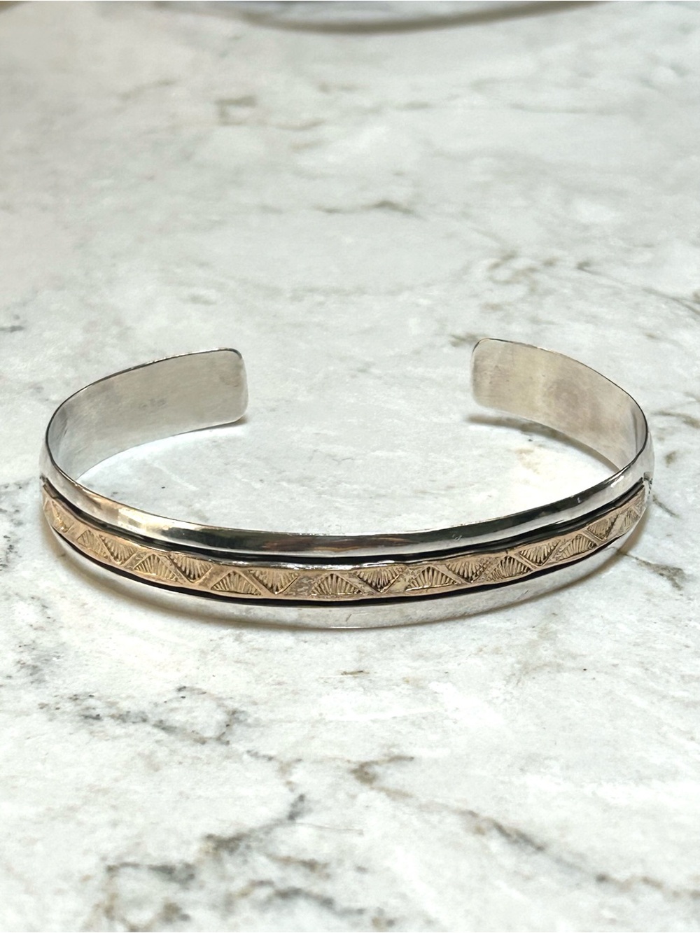 Southwestern 925 Sterling Silver, Gold Plated Stamped Cuff Bracelet